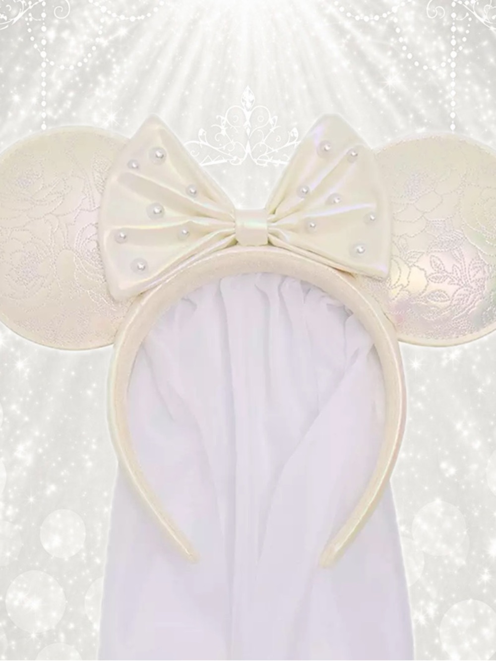 Loungefly Disney Minnie Ears Headband Bride wedding Veil Pearl White Wedding NWT